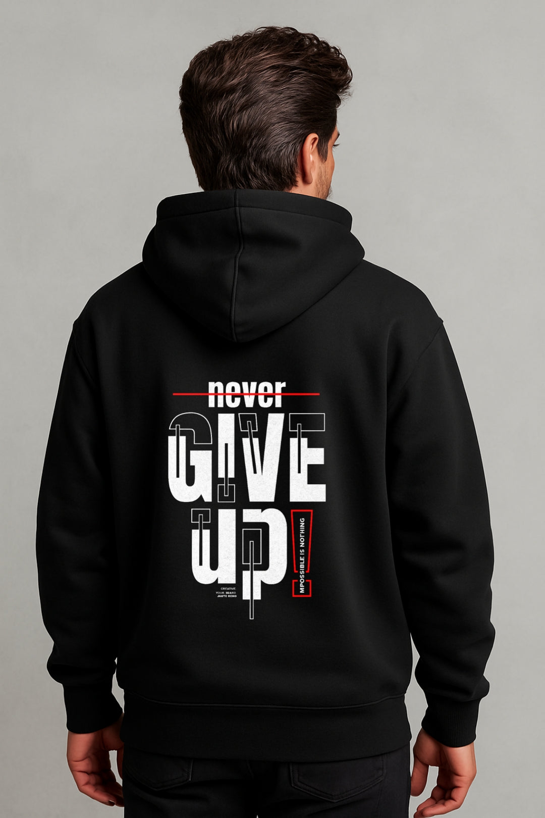 Never Give Up Oversized Black Hoodie