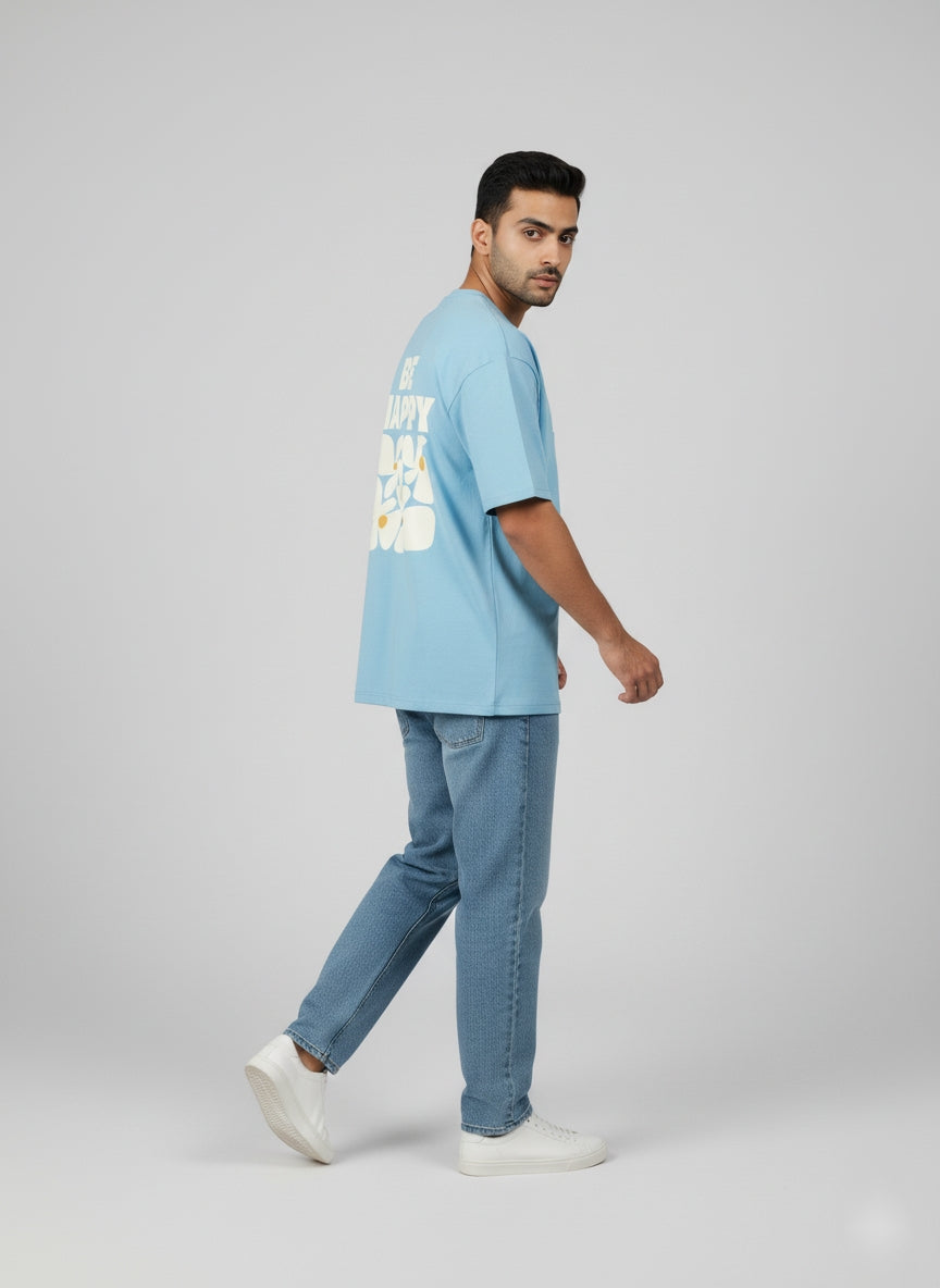 Blue Be Happy Oversized T-Shirt