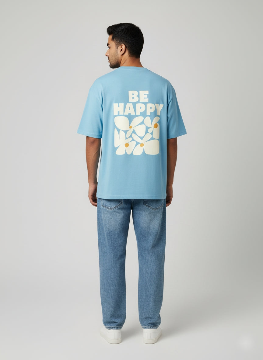 Blue Be Happy Oversized T-Shirt