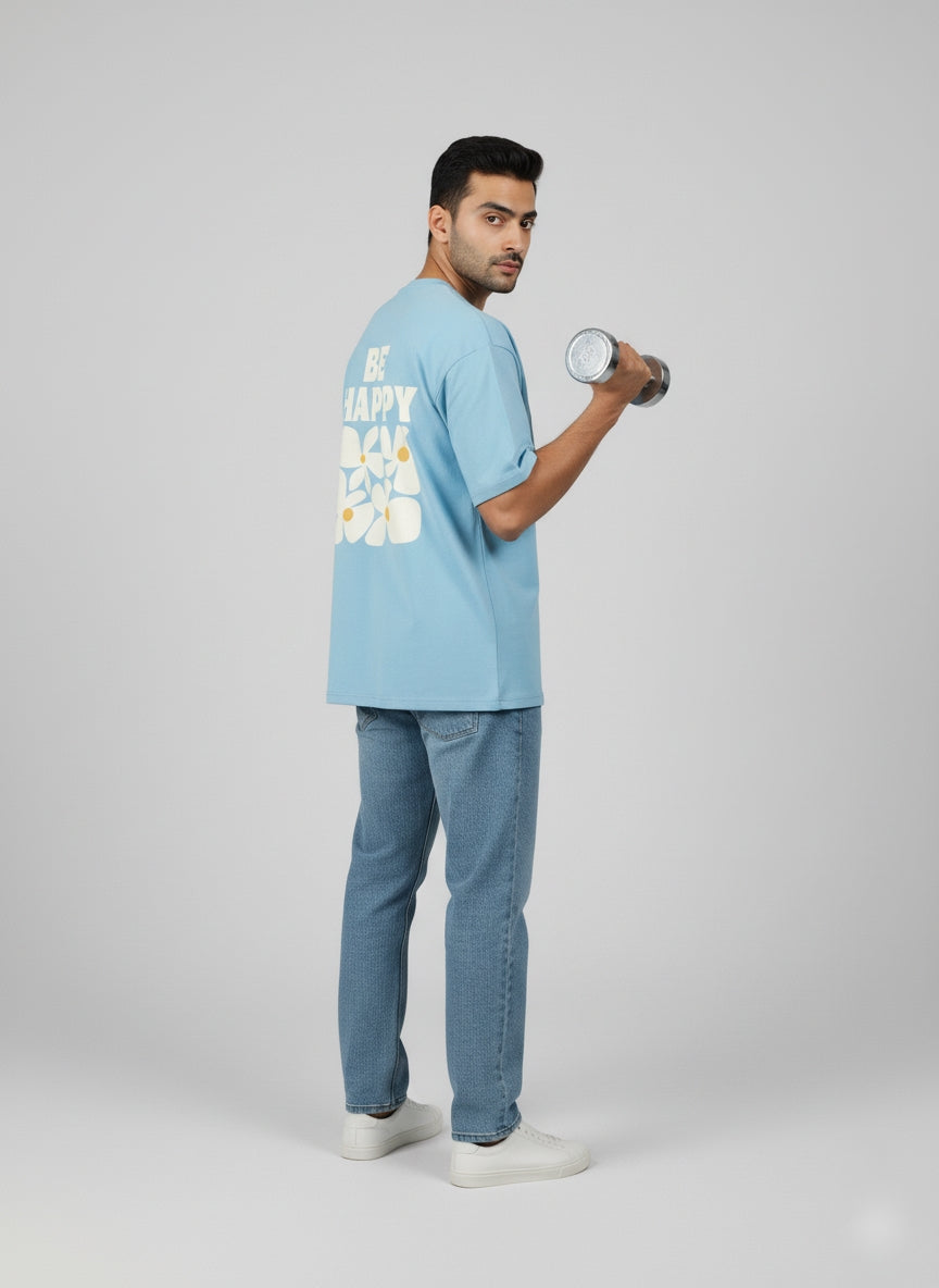 Blue Be Happy Oversized T-Shirt