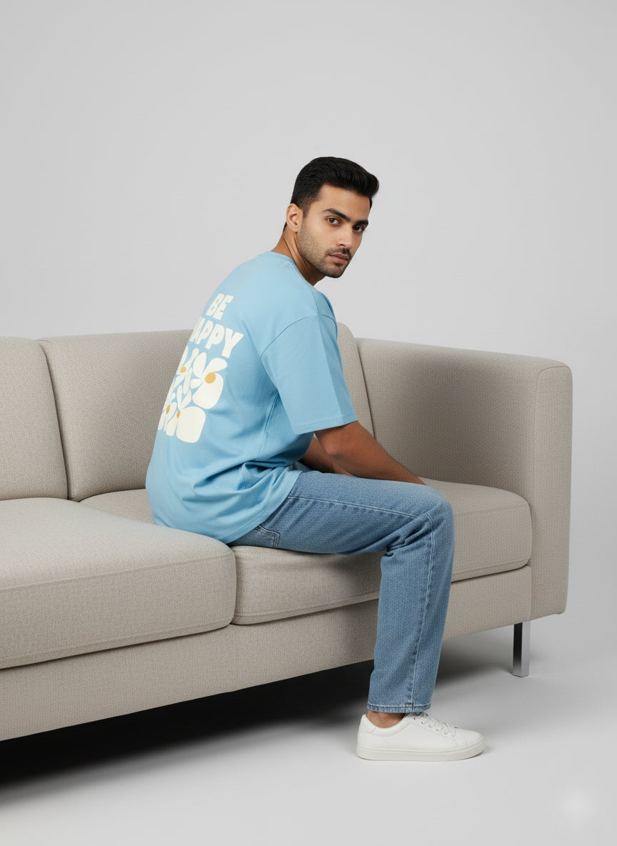 Blue Be Happy Oversized T-Shirt