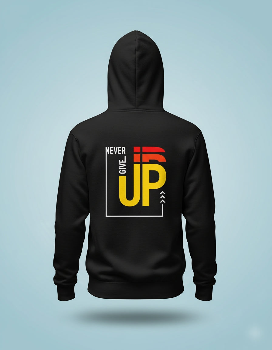 Never Give Up Graphic Black Hoodie