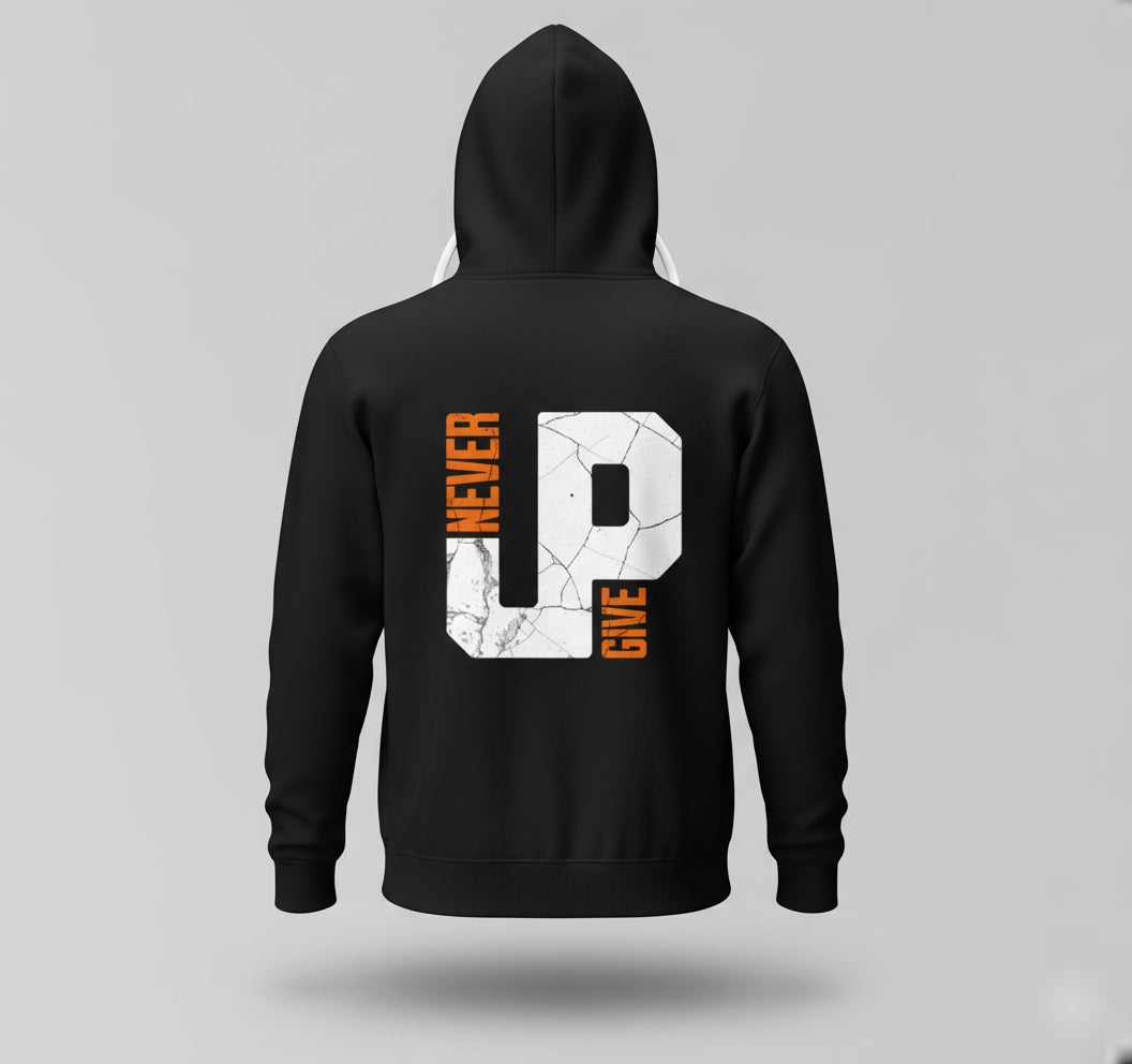 Never Give Up Bold Black Hoodie