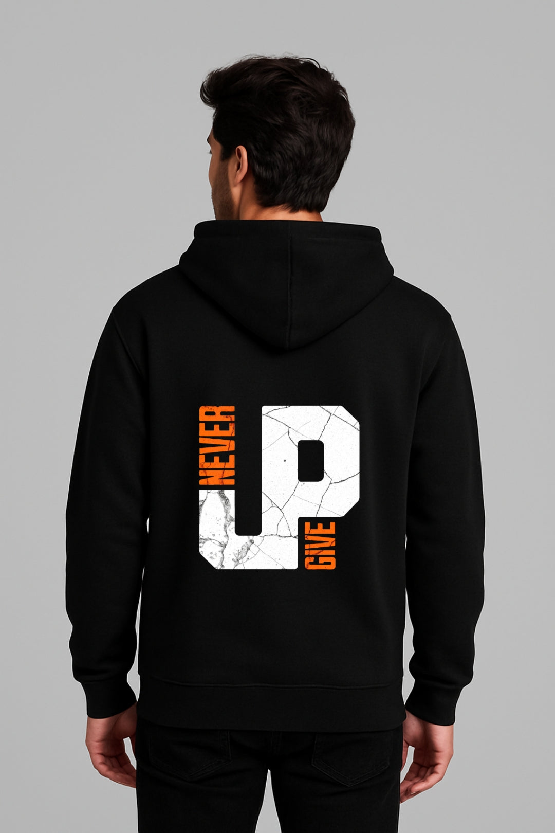 Never Give Up Bold Black Hoodie