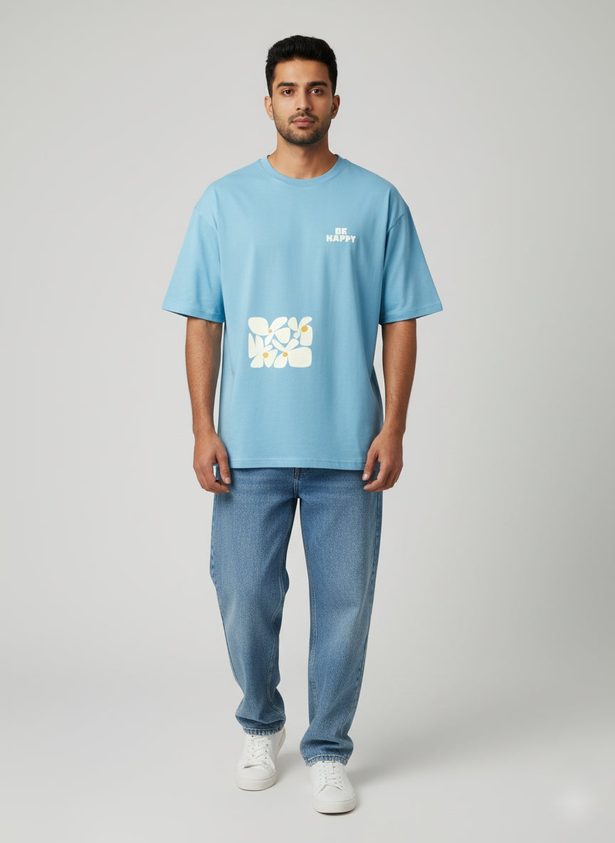 Blue Be Happy Oversized T-Shirt
