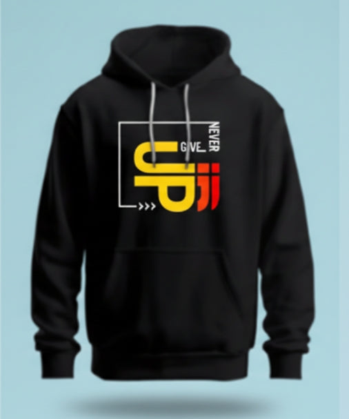 Never Give Up Graphic Black Hoodie