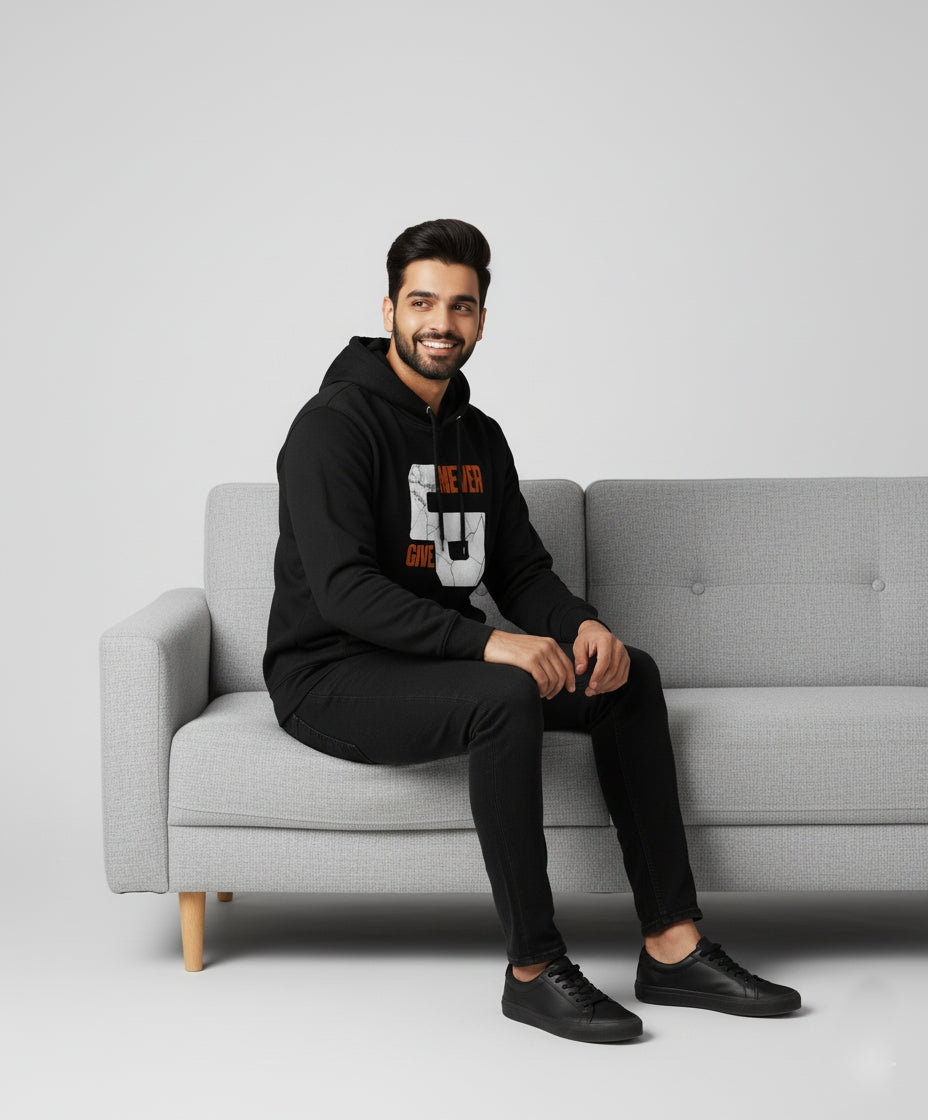 Never Give Up Bold Black Hoodie