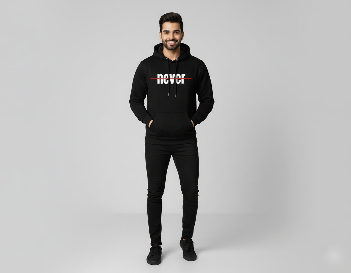 Never Give Up Oversized Black Hoodie