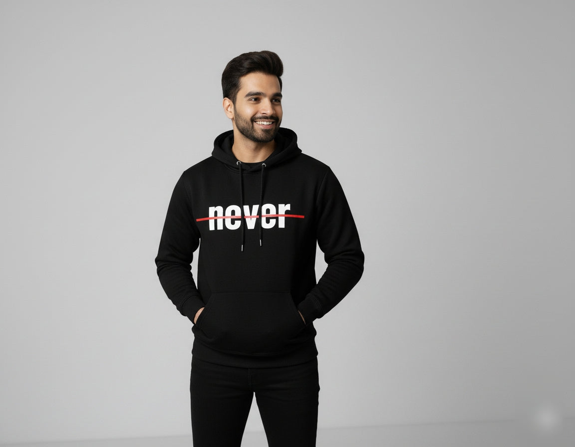 Never Give Up Oversized Black Hoodie