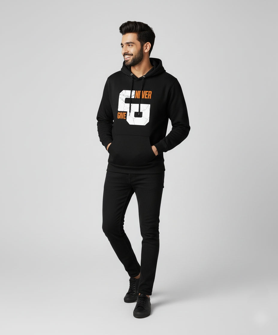 Never Give Up Bold Black Hoodie