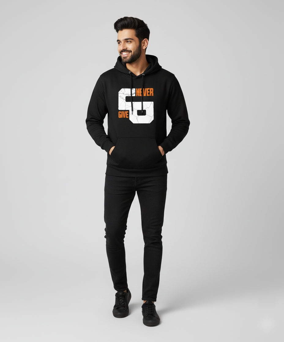 Never Give Up Bold Black Hoodie