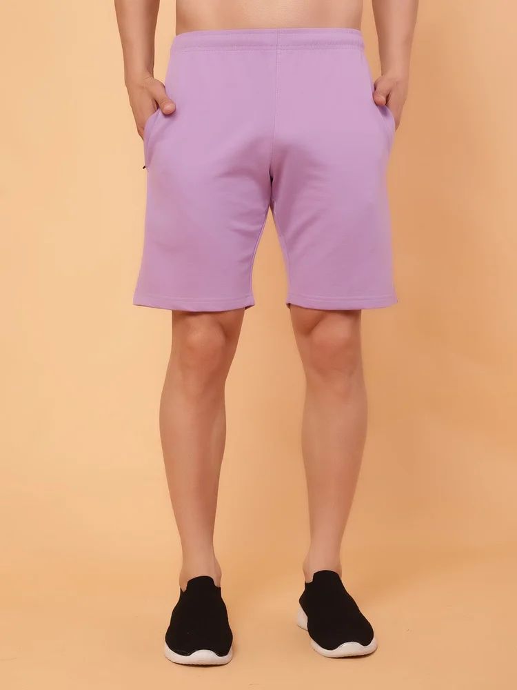 Men’s Regular Fit Lavender Cotton Terry Shorts- Perfect for Sports and Casual Wear.