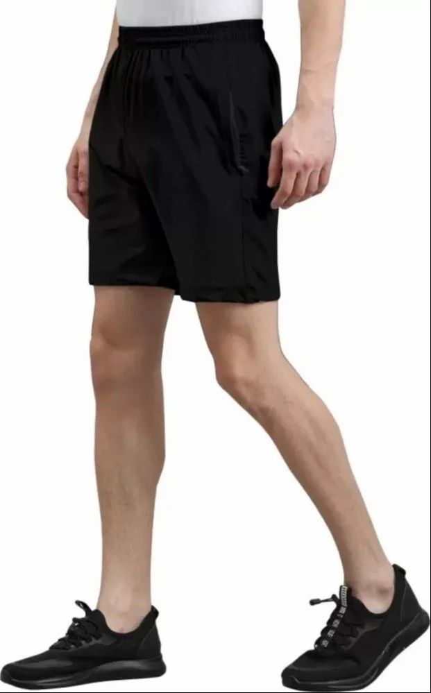 Men’s Regular Fit Black Cotton Terry Shorts- Perfect for Sports and Casual Wear.