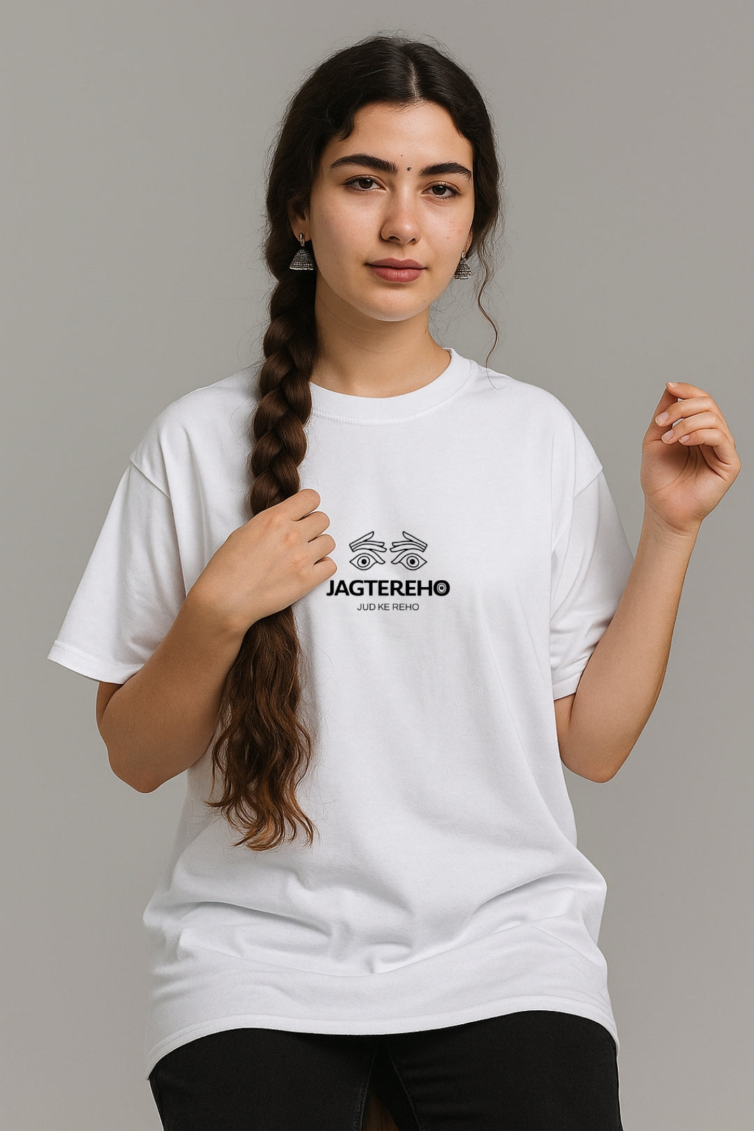 JAG TERE HO” Oversized Graphic Tee – White (Unisex)