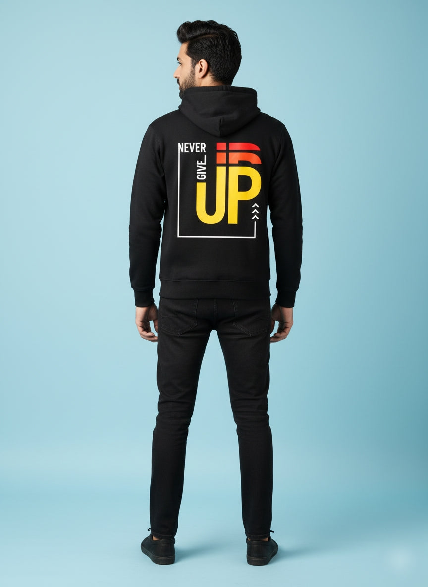 Never Give Up Graphic Black Hoodie