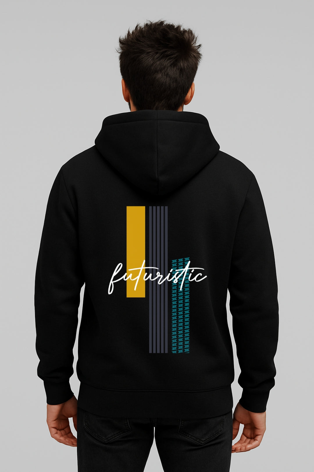Futuristic Graphic Oversized Black Hoodie