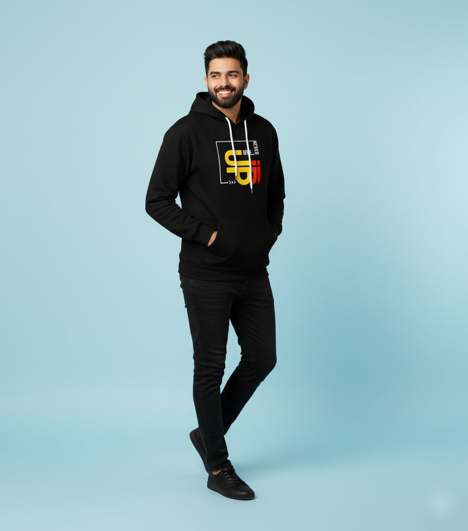 Never Give Up Graphic Black Hoodie