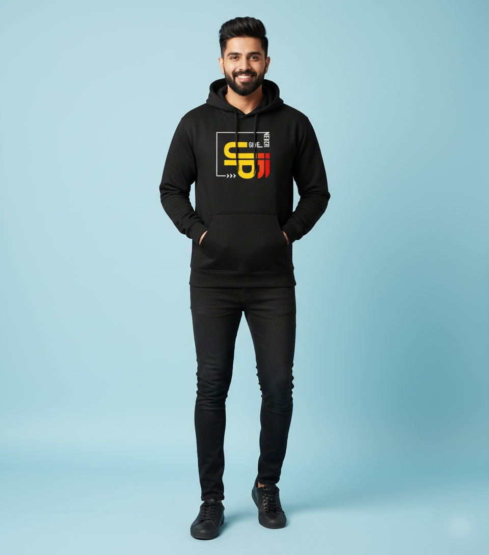 Never Give Up Graphic Black Hoodie