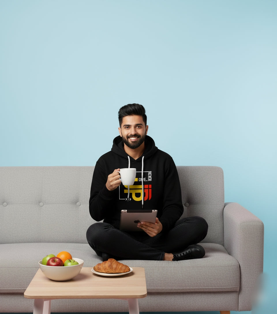 Never Give Up Graphic Black Hoodie